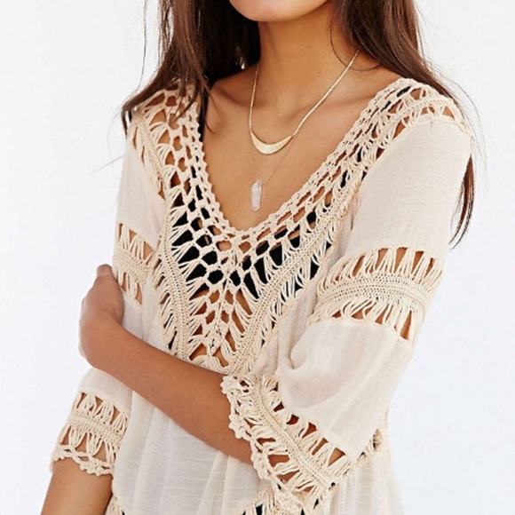 Boho Crochet Detail Deep V Front and Back Tunic - Picture 3 of 6